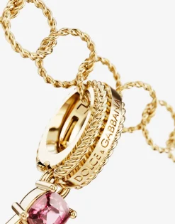 Rainbow alphabet H 18 kt yellow gold charm with multicolor fine gems