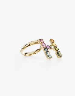 Rainbow alphabet H ring in yellow gold with multicolor fine gems