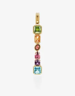 Rainbow alphabet I 18 kt yellow gold charm with multicolor fine gems