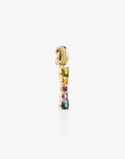 Rainbow alphabet I 18 kt yellow gold charm with multicolor fine gems