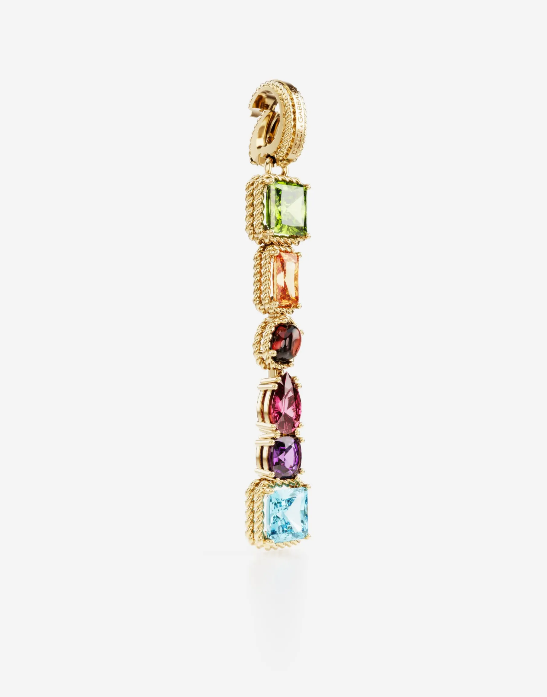 Rainbow alphabet I 18 kt yellow gold charm with multicolor fine gems