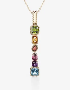Rainbow alphabet I pendant in yellow gold with multicolor fine gems