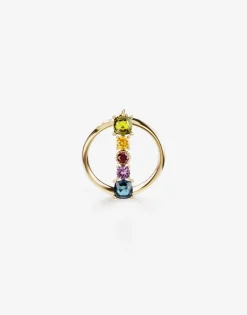 Rainbow alphabet I ring in yellow gold with multicolor fine gems