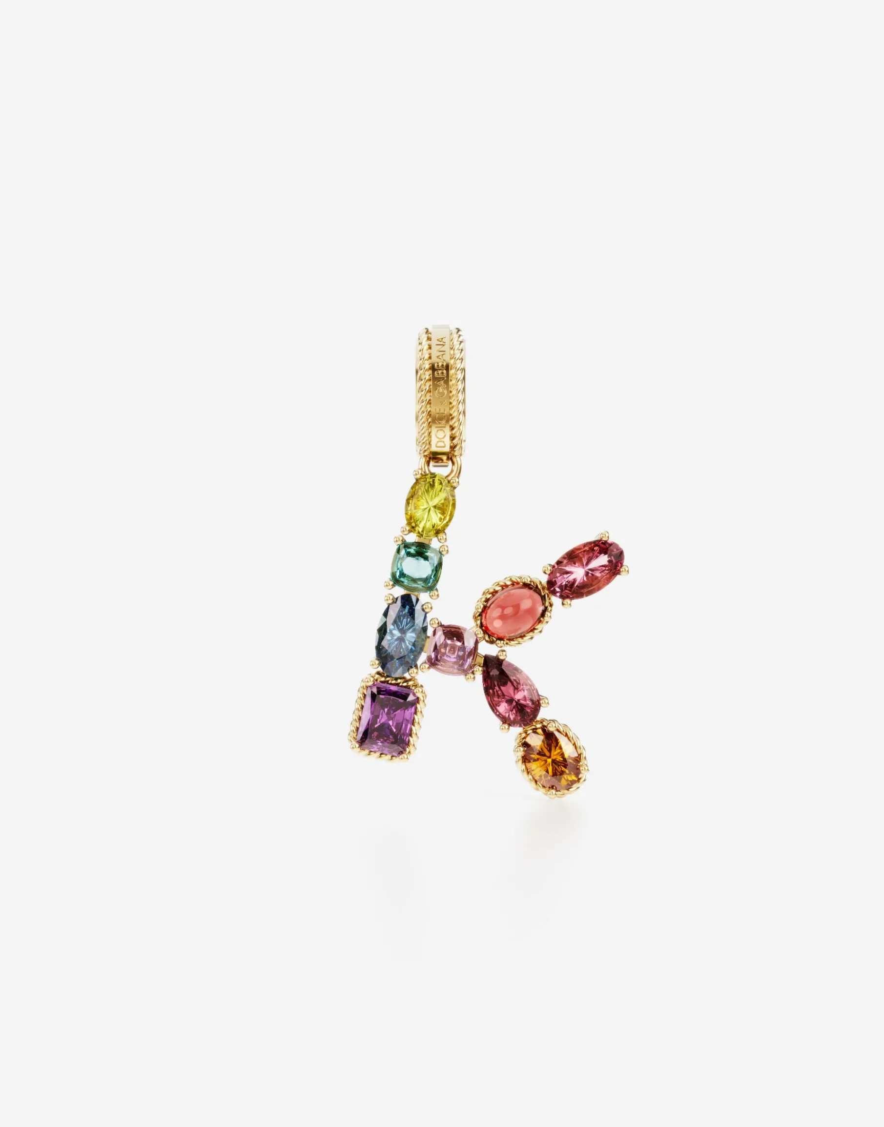 Rainbow alphabet K 18 kt yellow gold charm with multicolor fine gems
