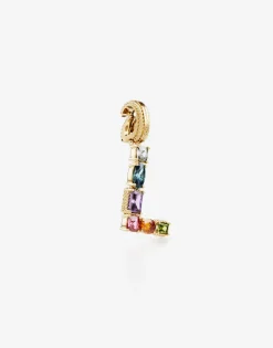 Rainbow alphabet L 18 kt yellow gold charm with multicolor fine gems