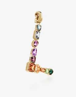 Rainbow alphabet L 18 kt yellow gold charm with multicolor fine gems