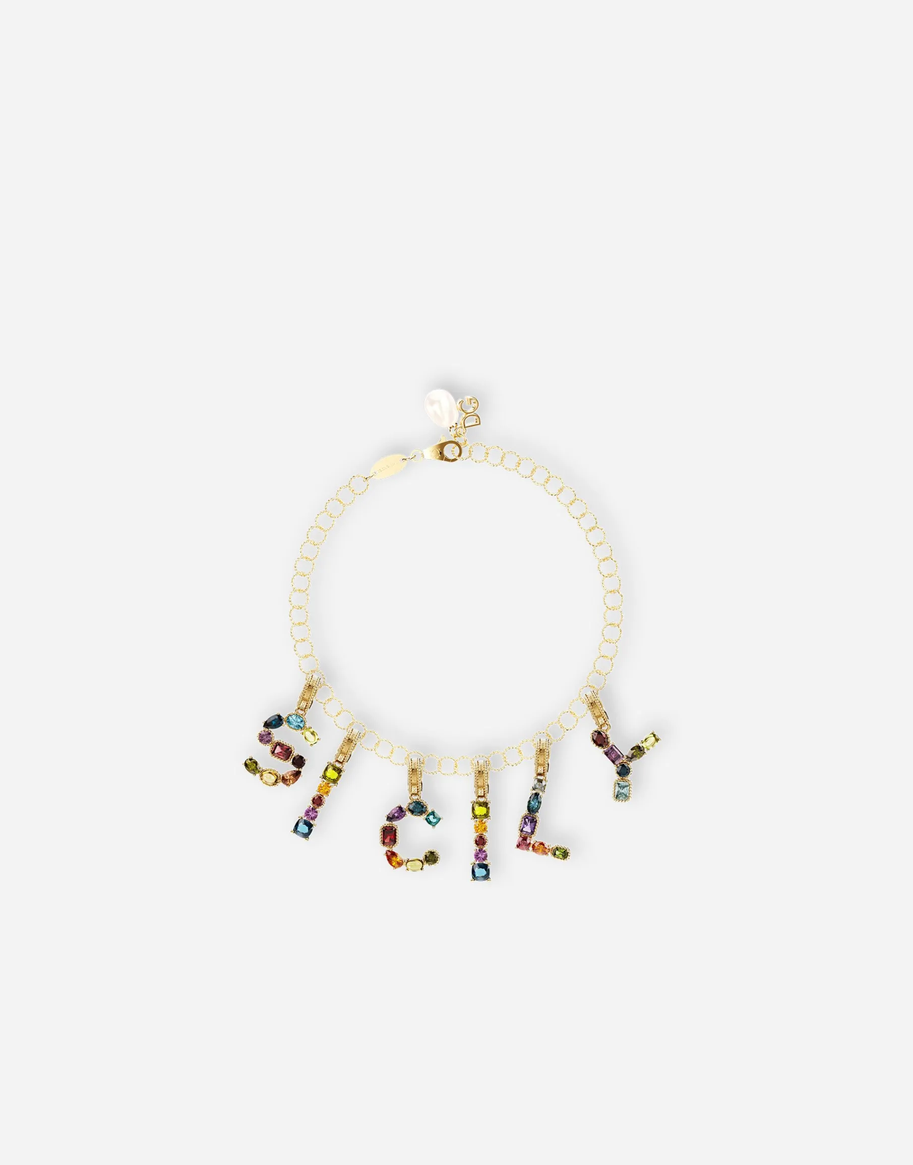 Rainbow alphabet L 18 kt yellow gold charm with multicolor fine gems