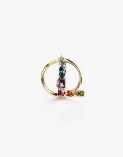 Rainbow alphabet L ring in yellow gold with multicolor fine gems