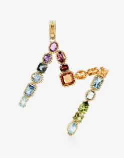 Rainbow alphabet M 18 kt yellow gold charm with multicolor fine gems
