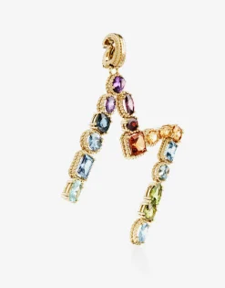Rainbow alphabet M 18 kt yellow gold charm with multicolor fine gems
