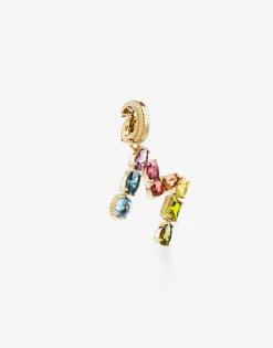 Rainbow alphabet M 18 kt yellow gold charm with multicolor fine gems