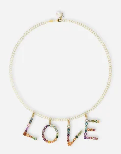 Rainbow alphabet M 18 kt yellow gold charm with multicolor fine gems
