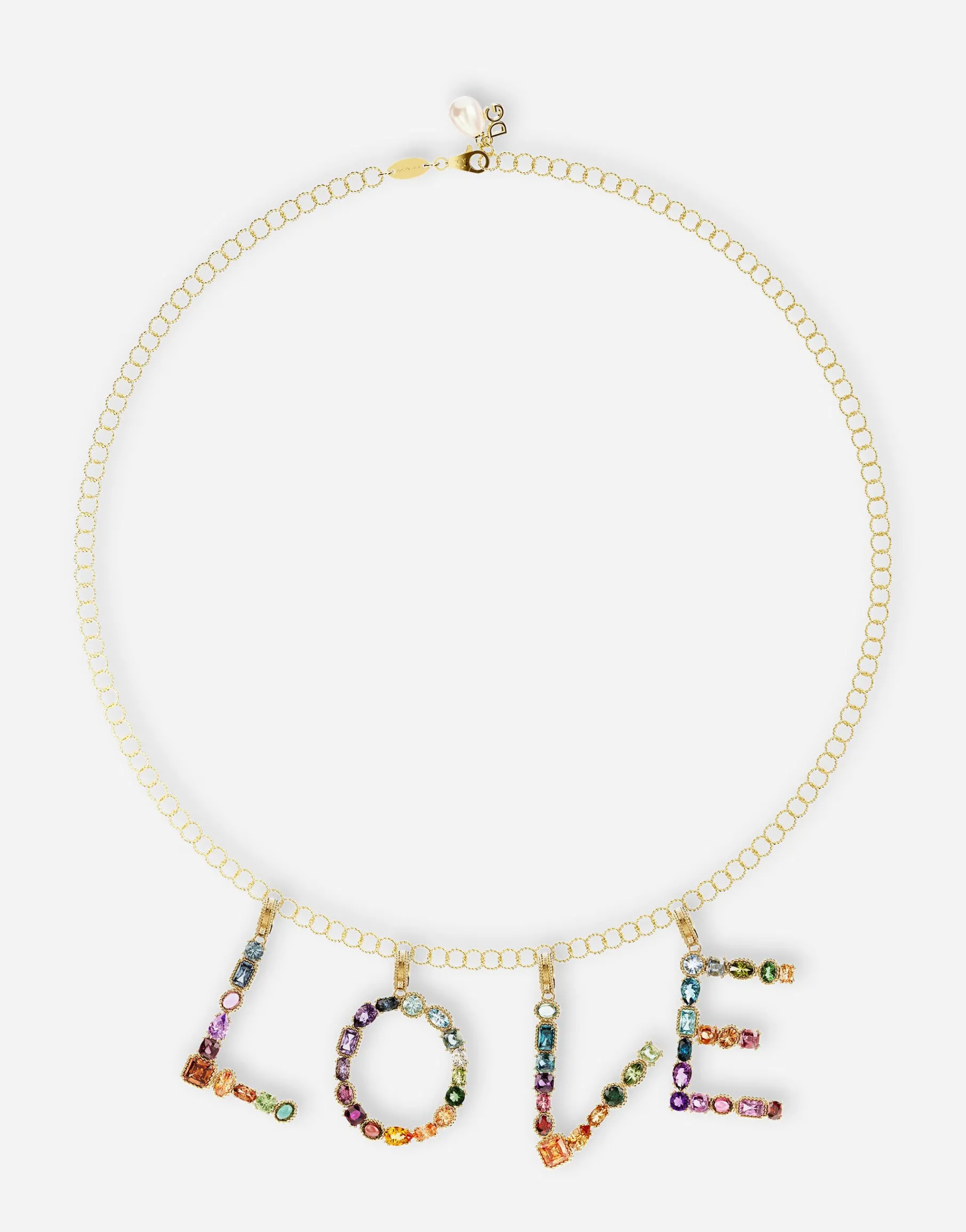 Rainbow alphabet M 18 kt yellow gold charm with multicolor fine gems