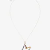 Rainbow alphabet M pendant in yellow gold with multicolor fine gems