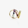 Rainbow alphabet N ring in yellow gold with multicolor fine gems