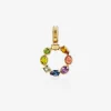 Rainbow alphabet O 18 kt yellow gold charm with multicolor fine gems