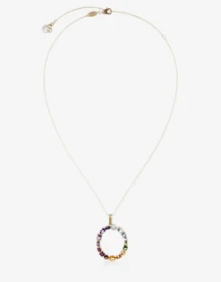 Rainbow alphabet O pendant in yellow gold with multicolor fine gems