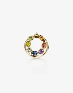 Rainbow alphabet O ring in yellow gold with multicolor fine gems