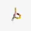Rainbow alphabet P 18 kt yellow gold charm with multicolor fine gems