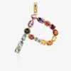 Rainbow alphabet P 18 kt yellow gold charm with multicolor fine gems