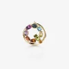 Rainbow alphabet Q ring in yellow gold with multicolor fine gems