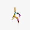 Rainbow alphabet R 18 kt yellow gold charm with multicolor fine gems