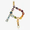 Rainbow alphabet R 18 kt yellow gold charm with multicolor fine gems