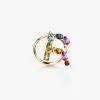 Rainbow alphabet R ring in yellow gold with multicolor fine gems