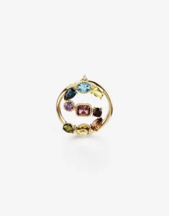 Rainbow alphabet S ring in yellow gold with multicolor fine gems