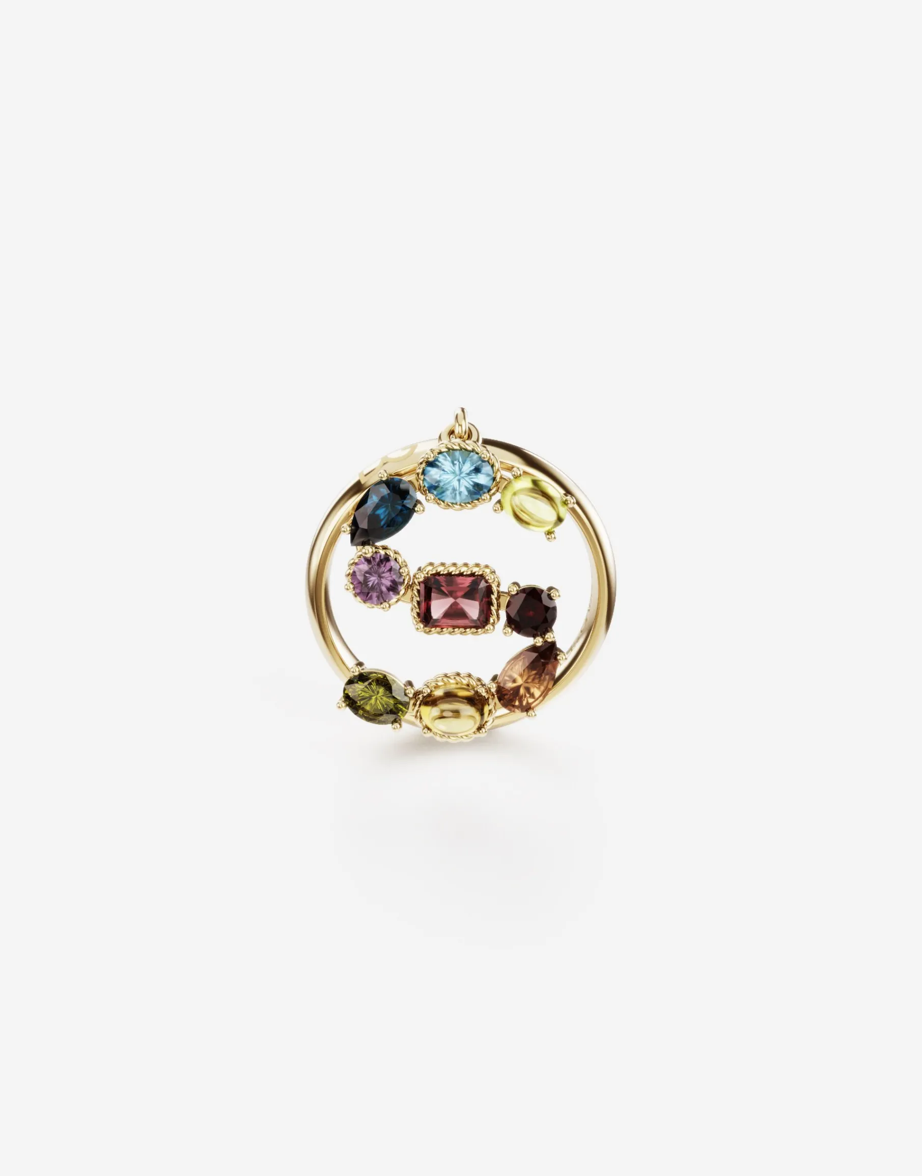 Rainbow alphabet S ring in yellow gold with multicolor fine gems