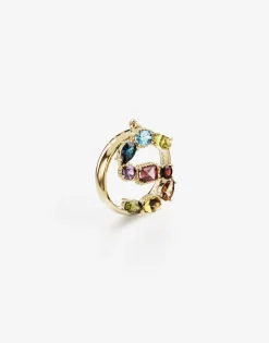 Rainbow alphabet S ring in yellow gold with multicolor fine gems
