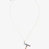 Rainbow alphabet T pendant in yellow gold with multicolor fine gems