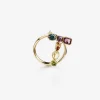 Rainbow alphabet T ring in yellow gold with multicolor fine gems