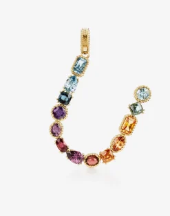 Rainbow alphabet U 18 kt yellow gold charm with multicolor fine gems