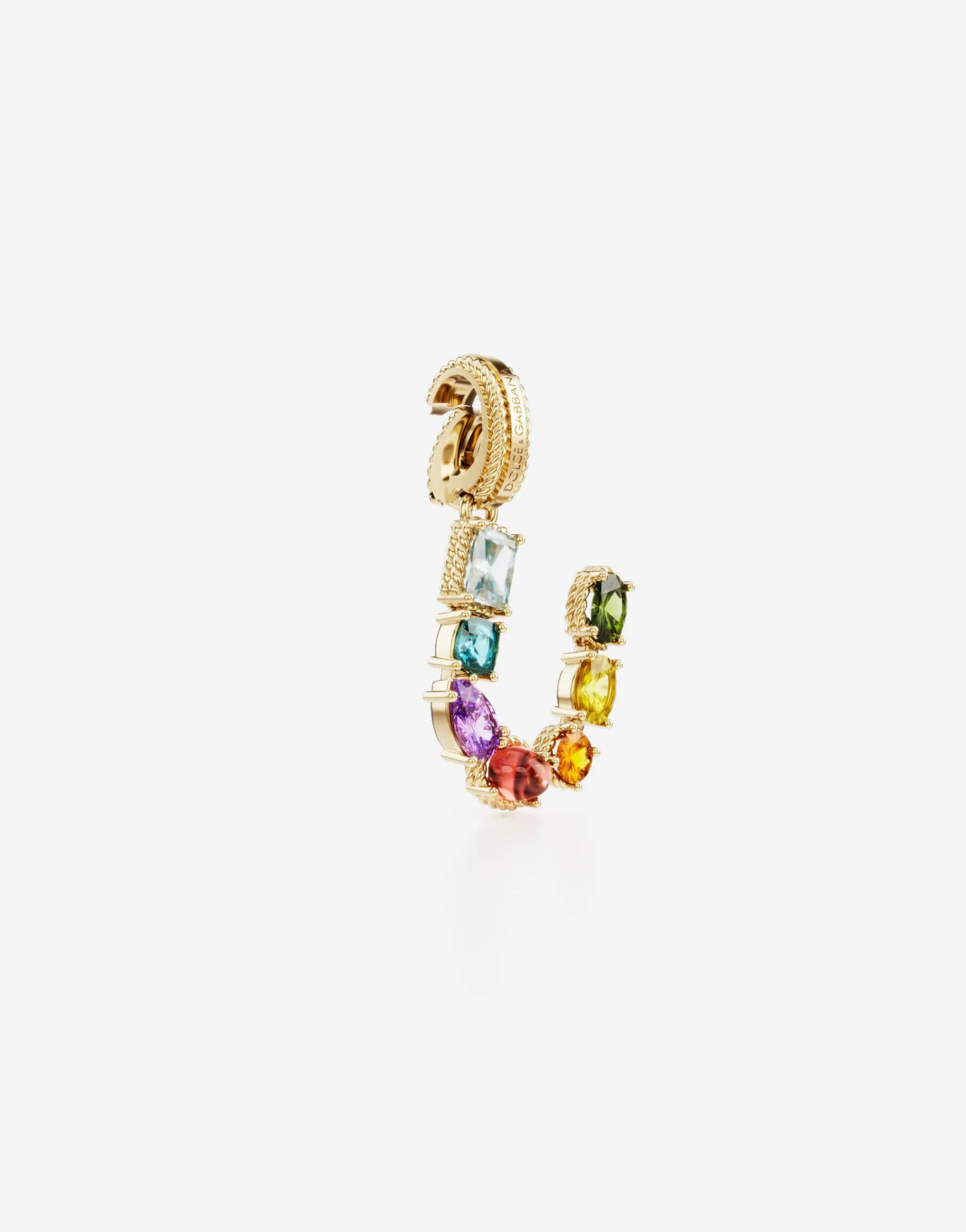 Rainbow alphabet U 18 kt yellow gold charm with multicolor fine gems