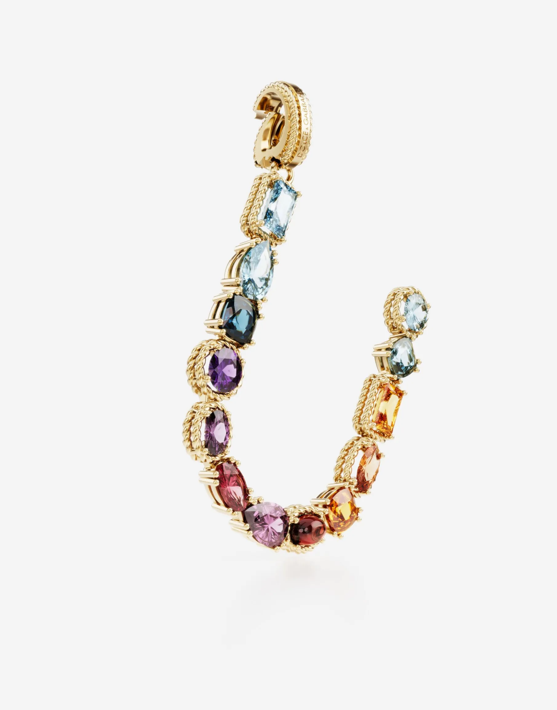 Rainbow alphabet U 18 kt yellow gold charm with multicolor fine gems
