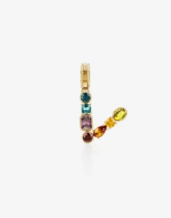 Rainbow alphabet V 18 kt yellow gold charm with multicolor fine gems