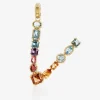 Rainbow alphabet V 18 kt yellow gold charm with multicolor fine gems