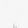 Rainbow alphabet V pendant in yellow gold with multicolor fine gems