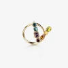 Rainbow alphabet V ring in yellow gold with multicolor fine gems