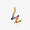 Rainbow alphabet W 18 kt yellow gold charm with multicolor fine gems