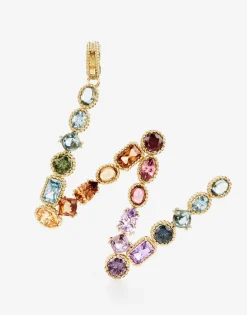 Rainbow alphabet W 18 kt yellow gold charm with multicolor fine gems