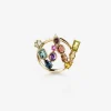 Rainbow alphabet W ring in yellow gold with multicolor fine gems