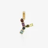 Rainbow alphabet Y 18 kt yellow gold charm with multicolor fine gems