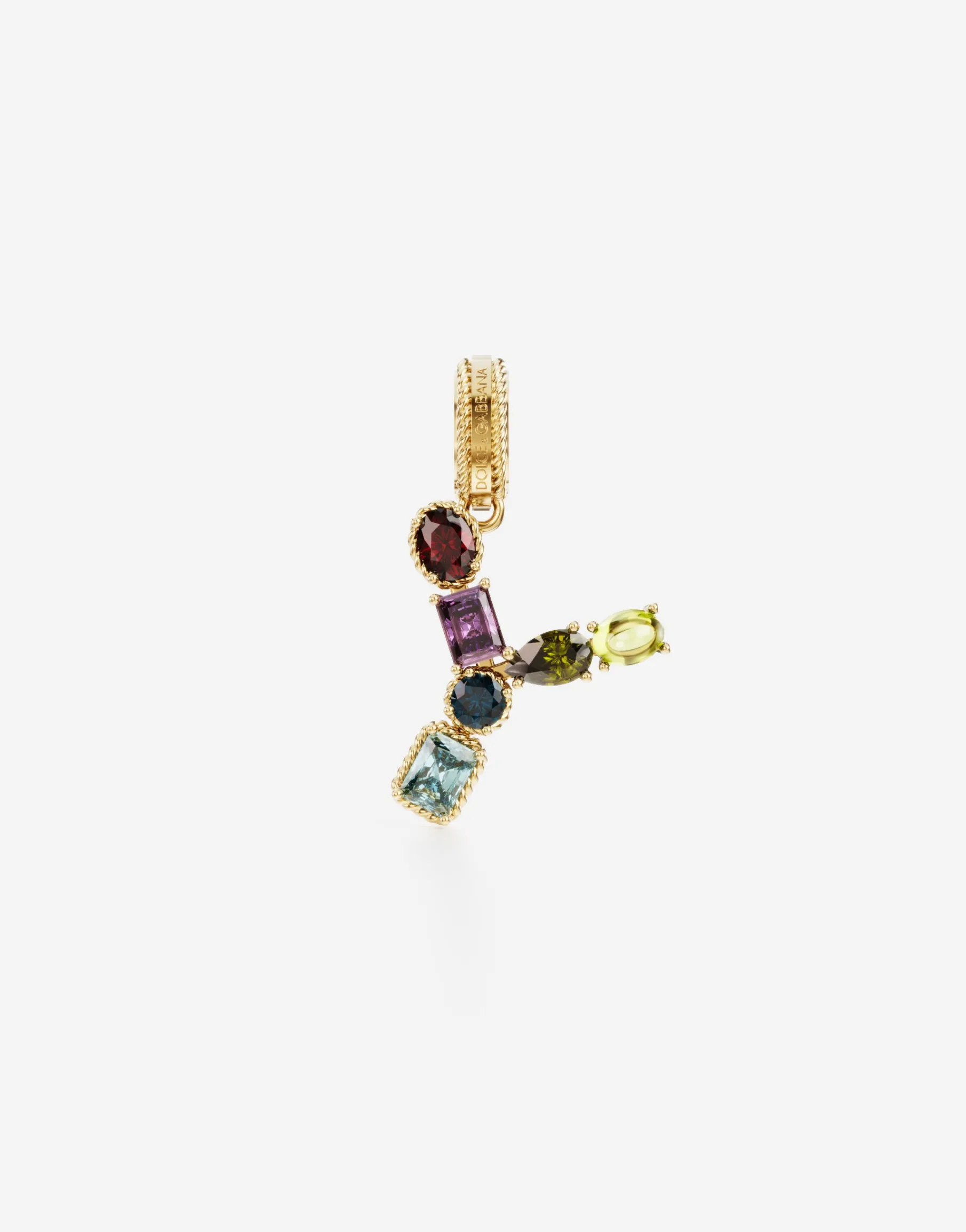 Rainbow alphabet Y 18 kt yellow gold charm with multicolor fine gems