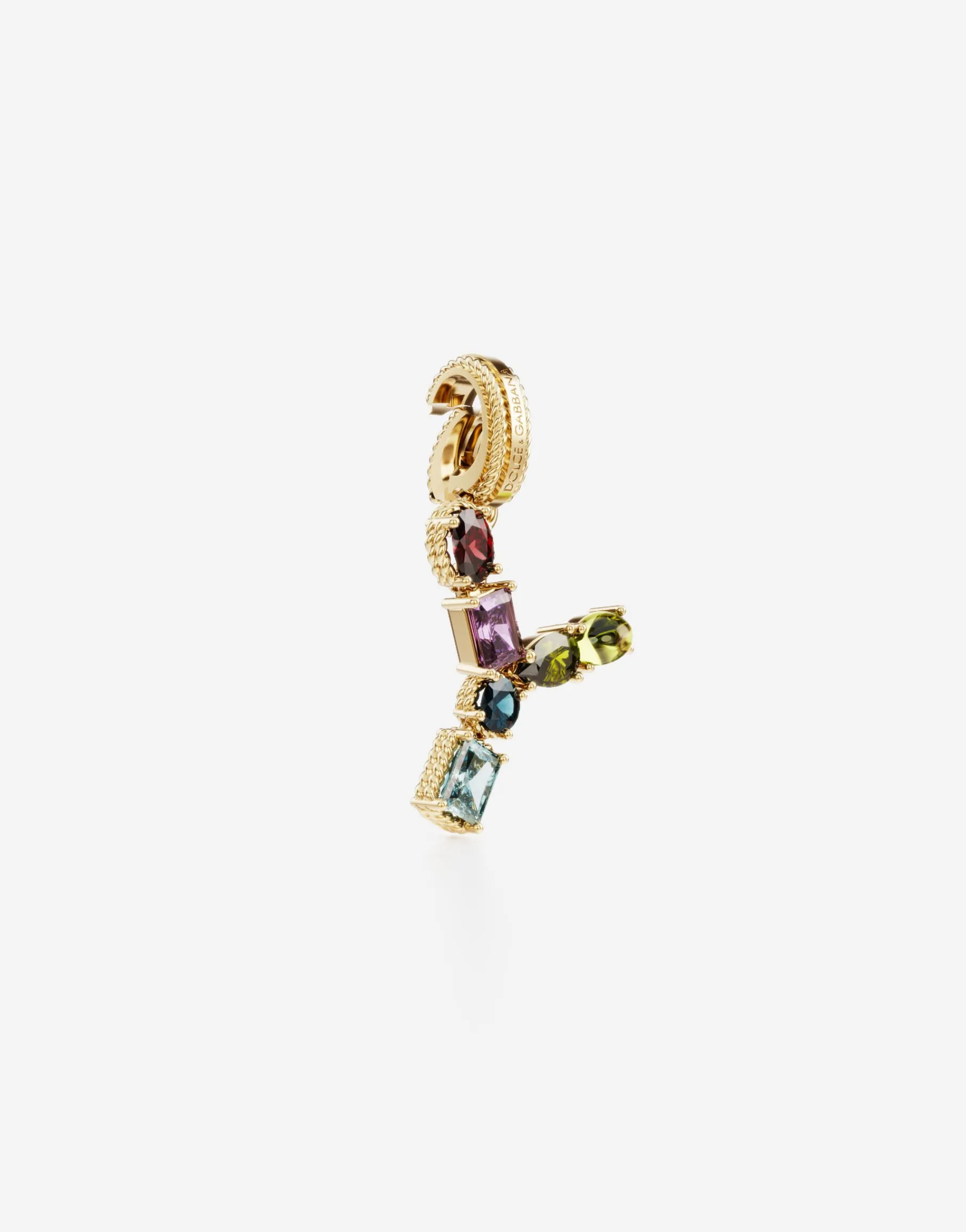 Rainbow alphabet Y 18 kt yellow gold charm with multicolor fine gems