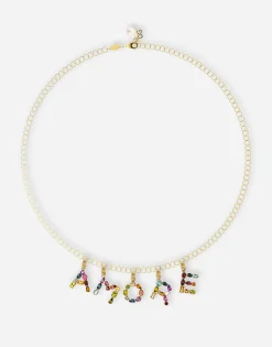 Rainbow alphabet Y 18 kt yellow gold charm with multicolor fine gems