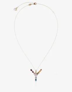Rainbow alphabet Y pendant in yellow gold with multicolor fine gems