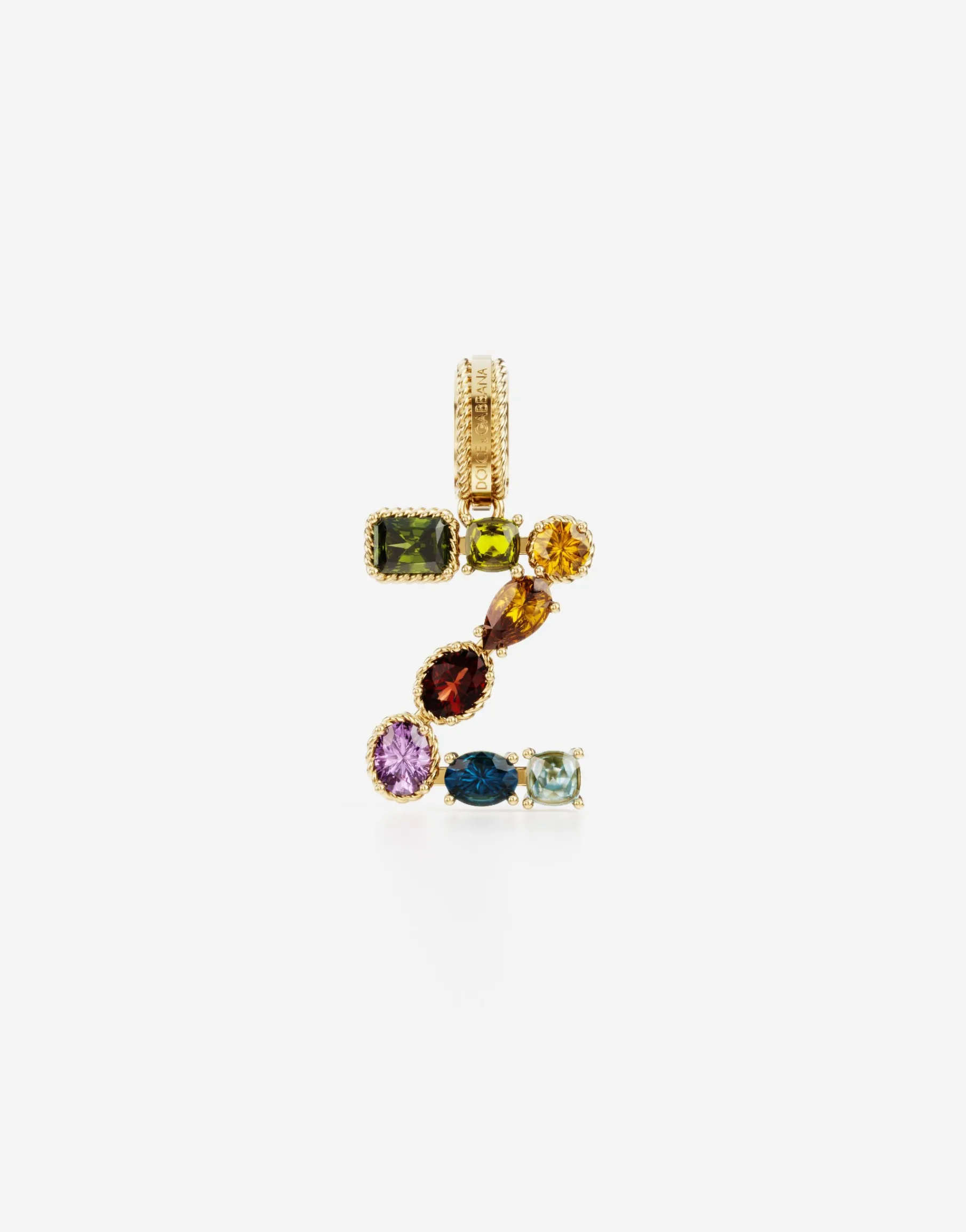 Rainbow alphabet Z 18 kt yellow gold charm with multicolor fine gems