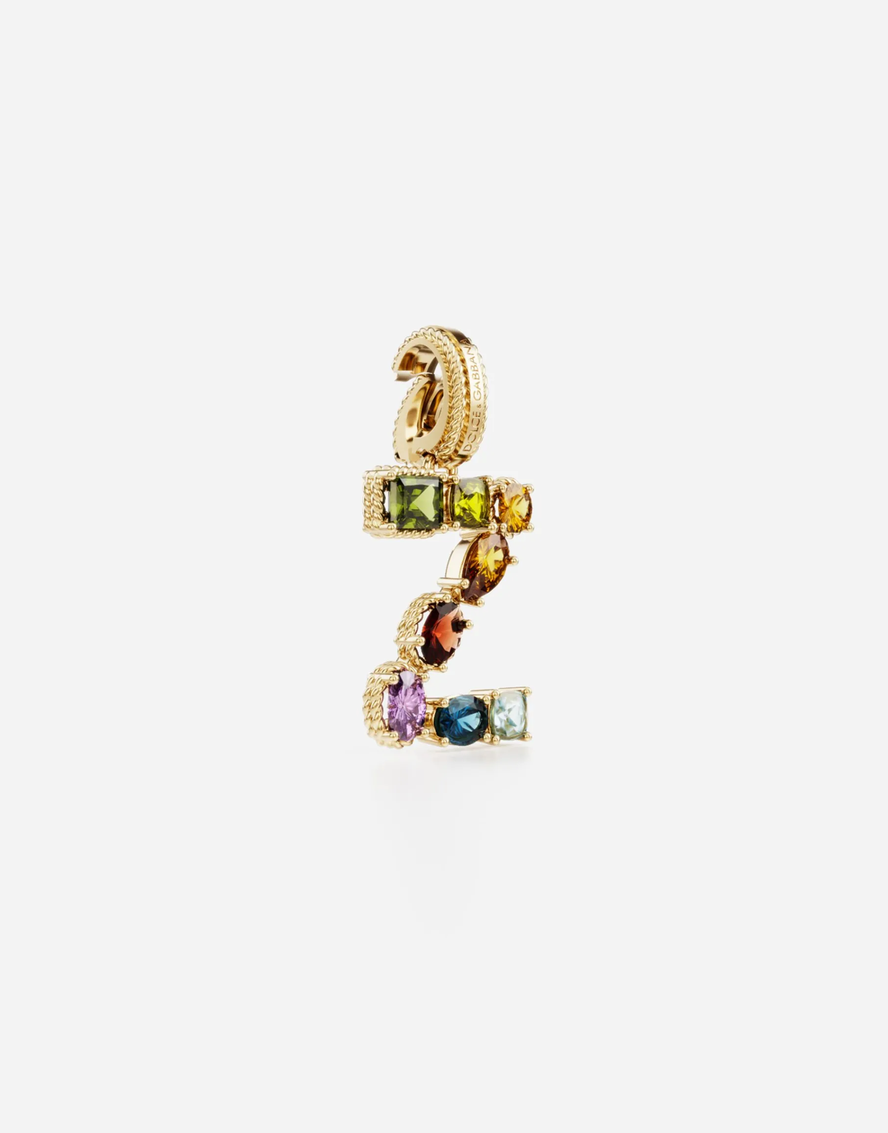 Rainbow alphabet Z 18 kt yellow gold charm with multicolor fine gems